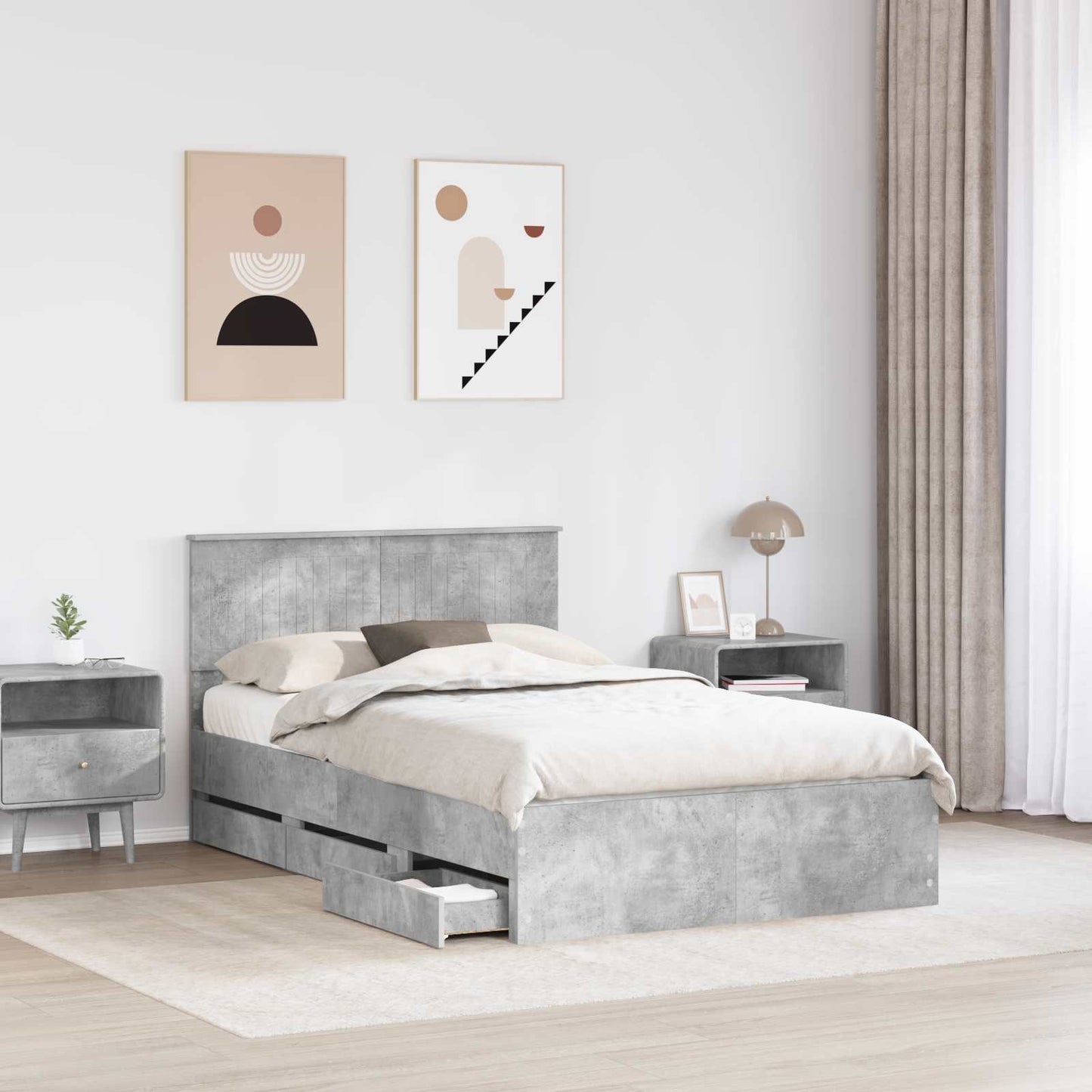 vidaXL Bettrahmen mit Kopfteil Beton Grau 120 x 190 cm Ingenieurs Holz