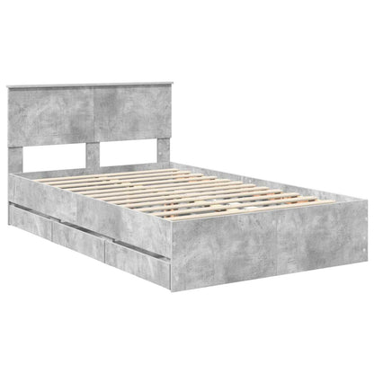 vidaXL Bettrahmen mit Kopfteil Beton Grau 120 x 190 cm Ingenieurs Holz