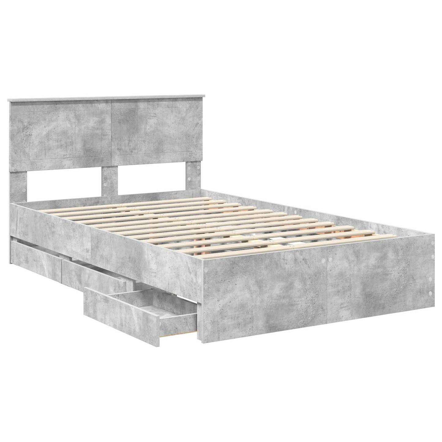 vidaXL Bettrahmen mit Kopfteil Beton Grau 120 x 190 cm Ingenieurs Holz