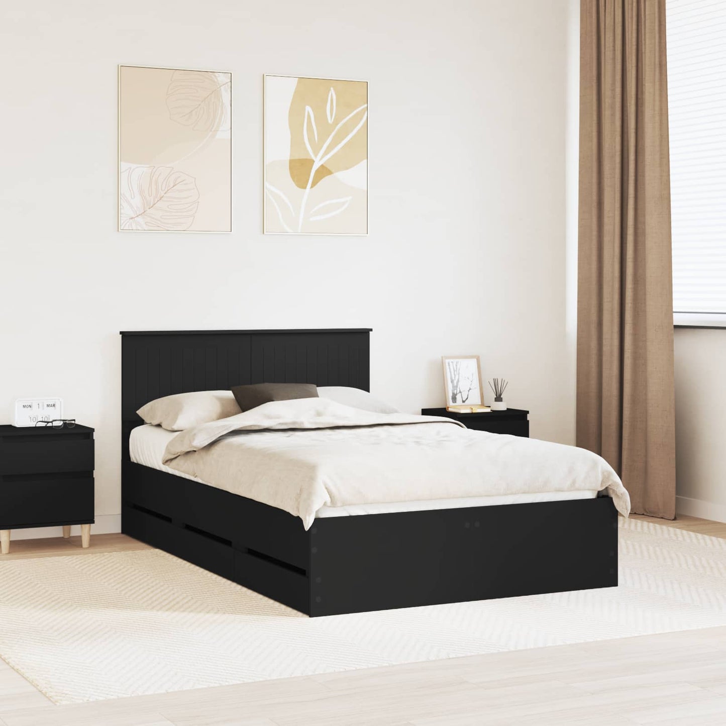 vidaXL Bettrahmen mit Schubladen Schwarz 120 x 200 cm Ingenieurs Holz