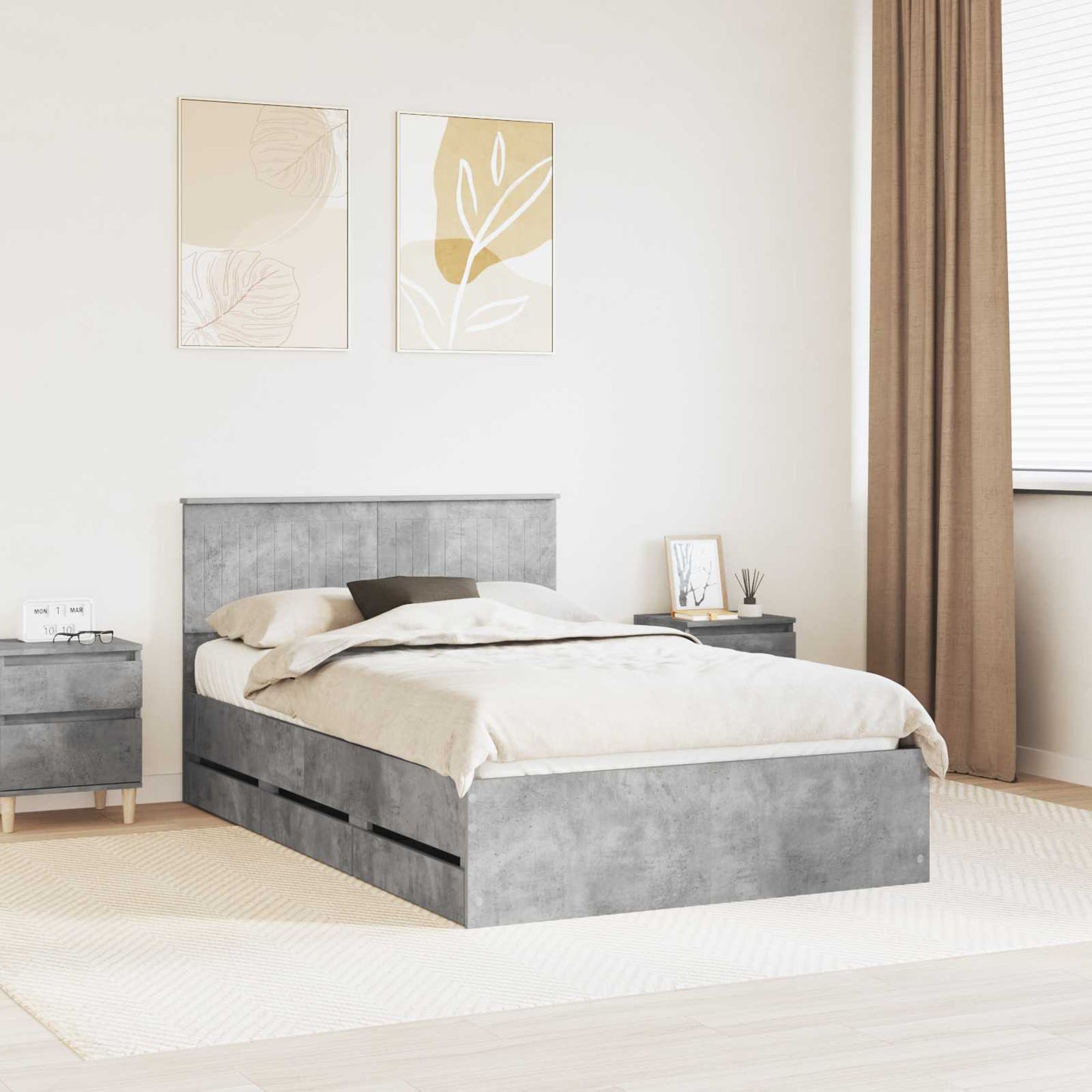 vidaXL Bettrahmen mit Kopfteil Beton Grau 120 x 200 cm Ingenieurs Holz