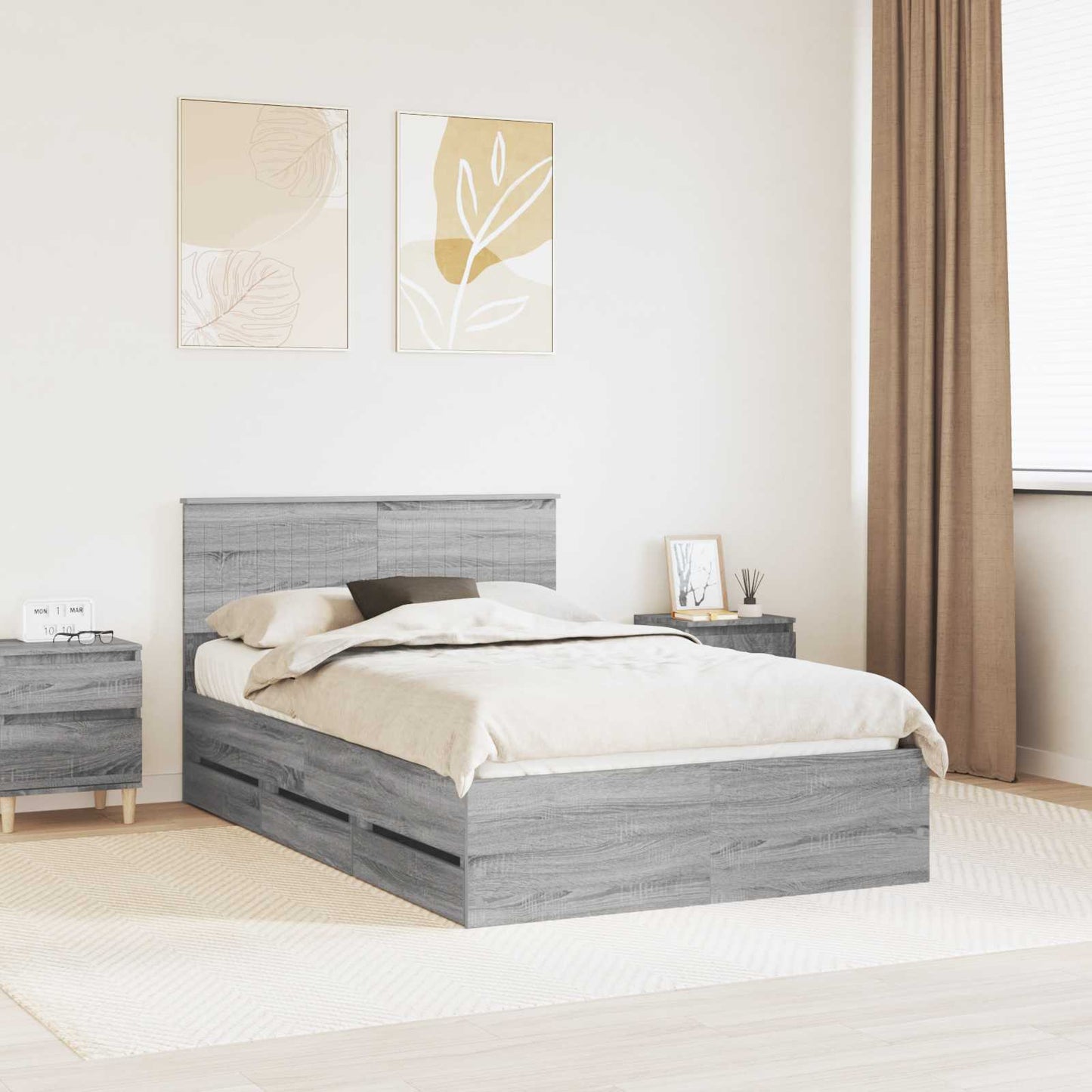 vidaXL Bettrahmen Graues Sonoma 120 x 200 cm Ingenieurs Holz