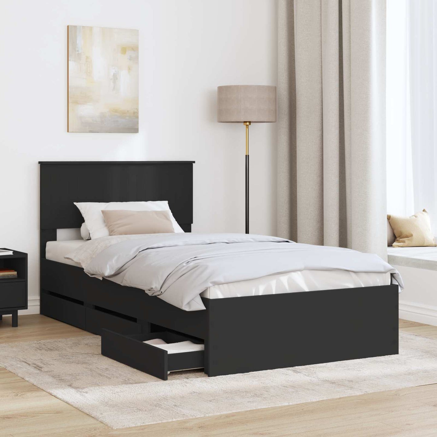 vidaXL Bettrahmen mit Schubladen Schwarz 100 x 200 cm Ingenieurs Holz