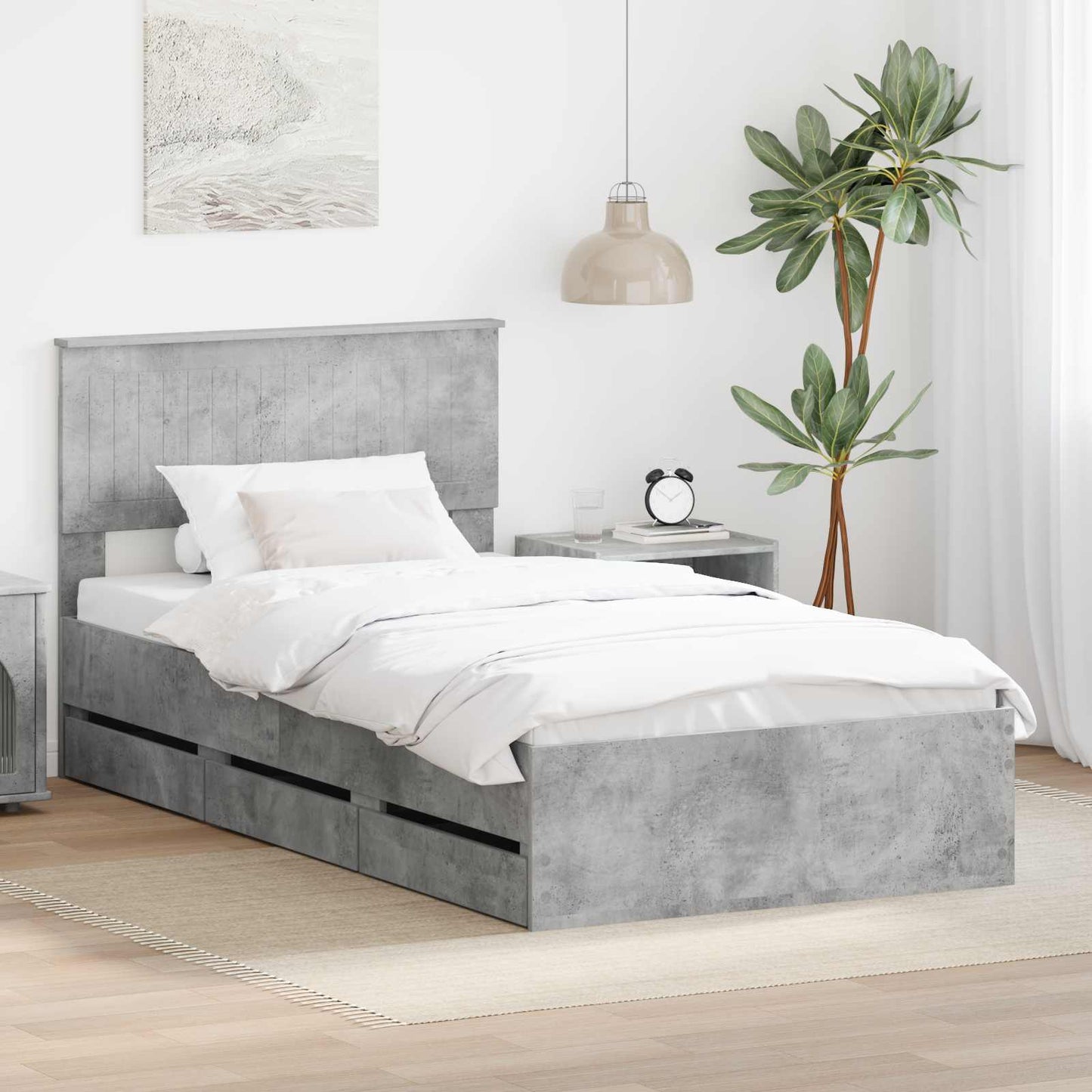 vidaXL Bettrahmen mit Kopfteil Beton Grau 100 x 200 cm Ingenieurs Holz