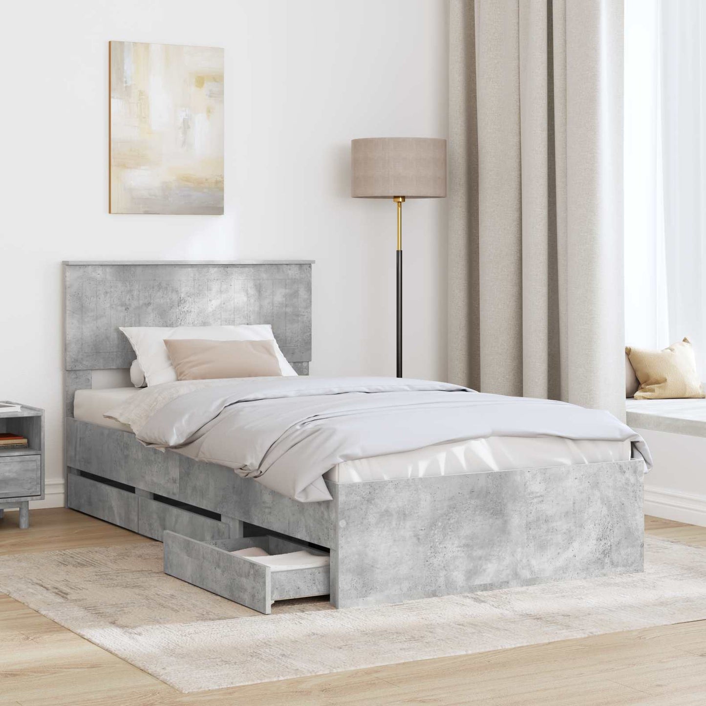 vidaXL Bettrahmen mit Kopfteil Beton Grau 100 x 200 cm Ingenieurs Holz