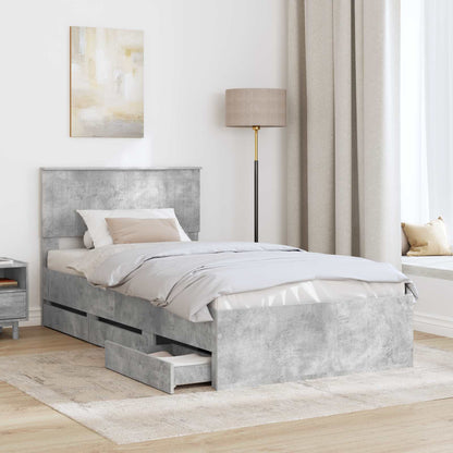 vidaXL Bettrahmen mit Kopfteil Beton Grau 100 x 200 cm Ingenieurs Holz