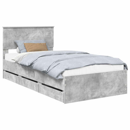 vidaXL Bettrahmen mit Kopfteil Beton Grau 100 x 200 cm Ingenieurs Holz