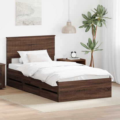 vidaXL Bettrahmen Braun Eichen-Optik 100 x 200 cm Ingenieurs Holz