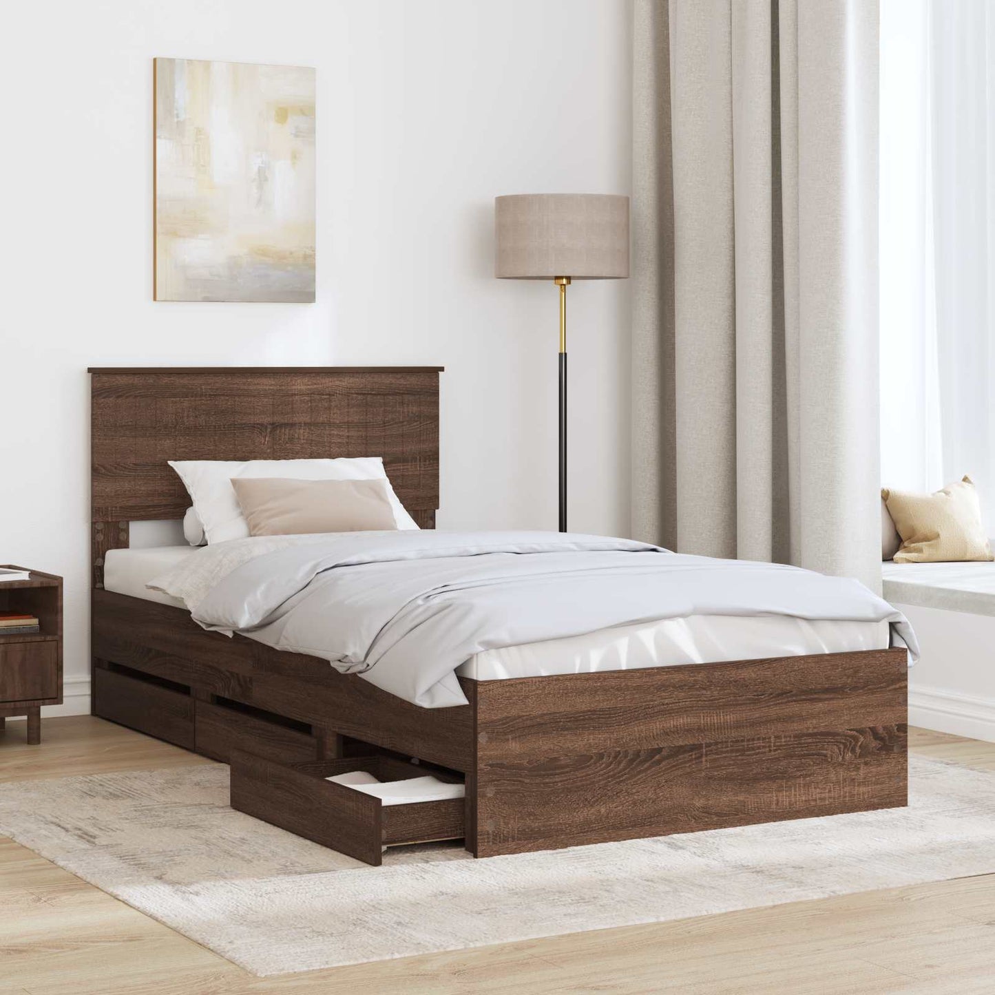 vidaXL Bettrahmen Braun Eichen-Optik 100 x 200 cm Ingenieurs Holz