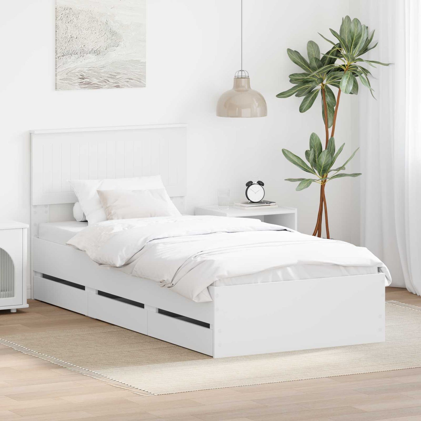 vidaXL Bettrahmen mit Schubladen Weiß 90 x 190 cm Ingenieurs Holz