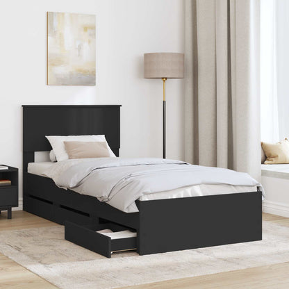 vidaXL Bettrahmen mit Schubladen Schwarz 90 x 190 cm Ingenieurs Holz