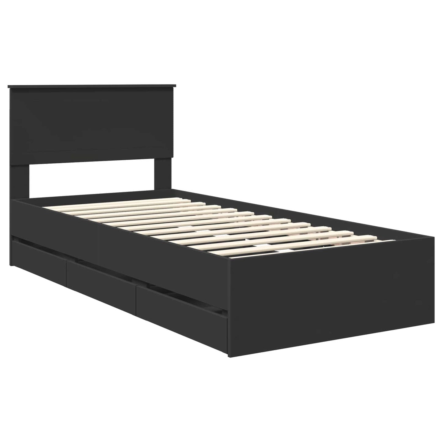 vidaXL Bettrahmen mit Schubladen Schwarz 90 x 190 cm Ingenieurs Holz