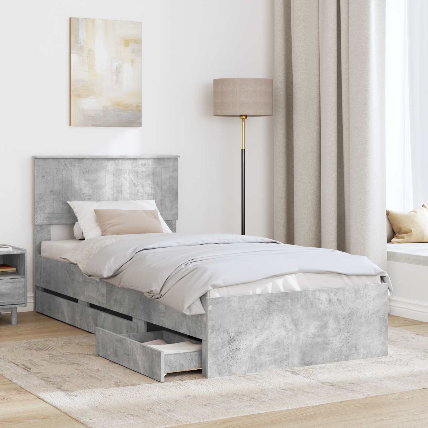 vidaXL Bettrahmen mit Kopfteil Beton Grau 90 x 190 cm Ingenieurs Holz