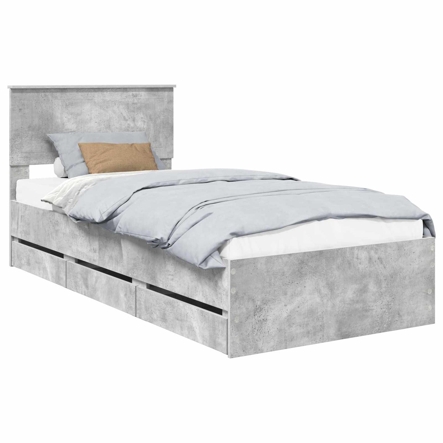 vidaXL Bettrahmen mit Kopfteil Beton Grau 90 x 190 cm Ingenieurs Holz