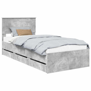 vidaXL Bettrahmen mit Kopfteil Beton Grau 90 x 190 cm Ingenieurs Holz