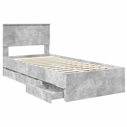 vidaXL Bettrahmen mit Kopfteil Beton Grau 90 x 190 cm Ingenieurs Holz