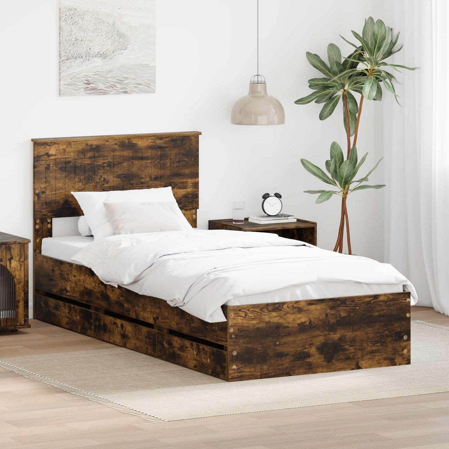 vidaXL Bettrahmen Geräucherte Eiche 90 x 190 cm Ingenieurs Holz