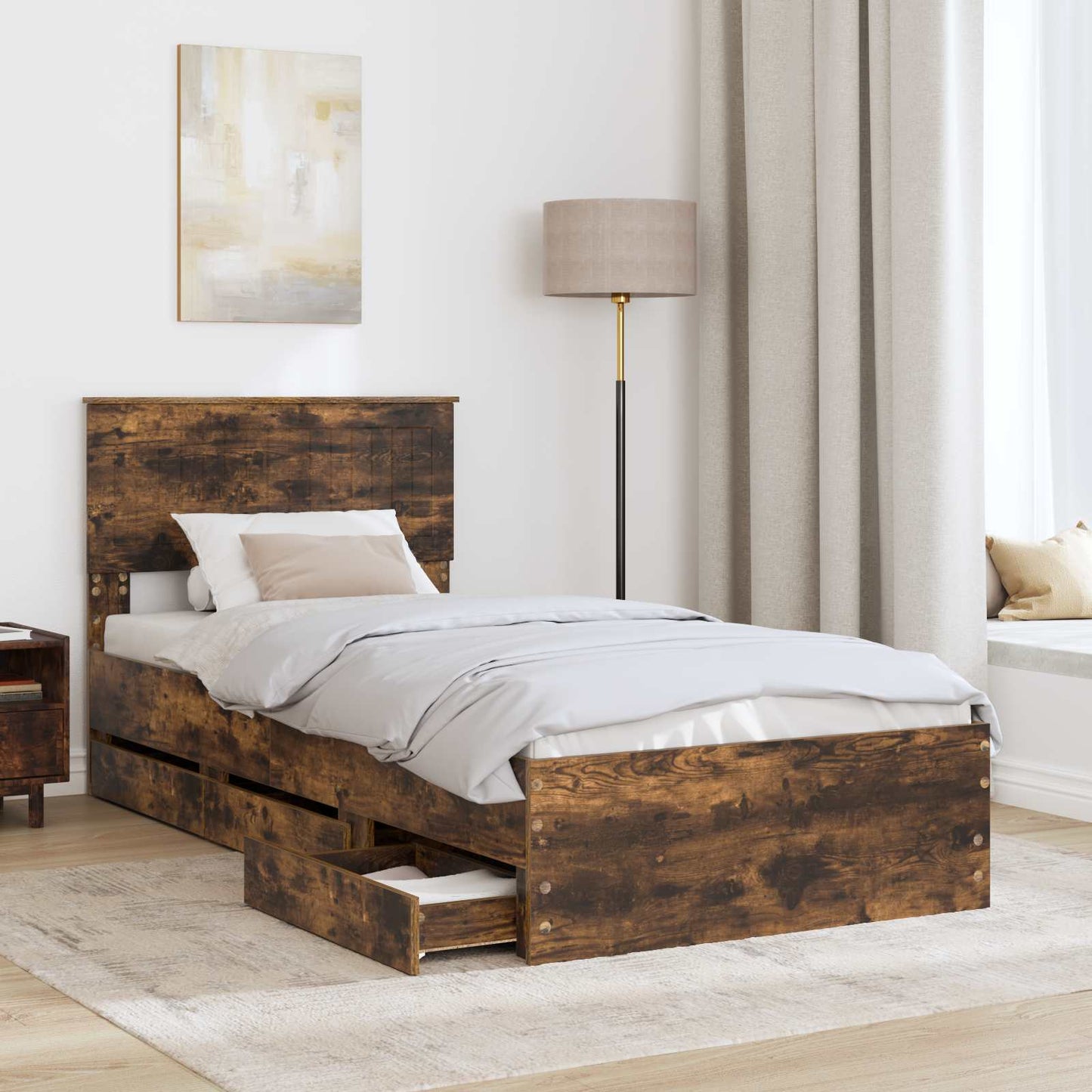 vidaXL Bettrahmen Geräucherte Eiche 90 x 190 cm Ingenieurs Holz