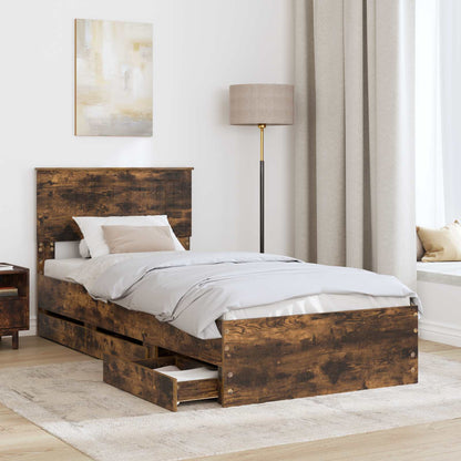 vidaXL Bettrahmen Geräucherte Eiche 90 x 190 cm Ingenieurs Holz