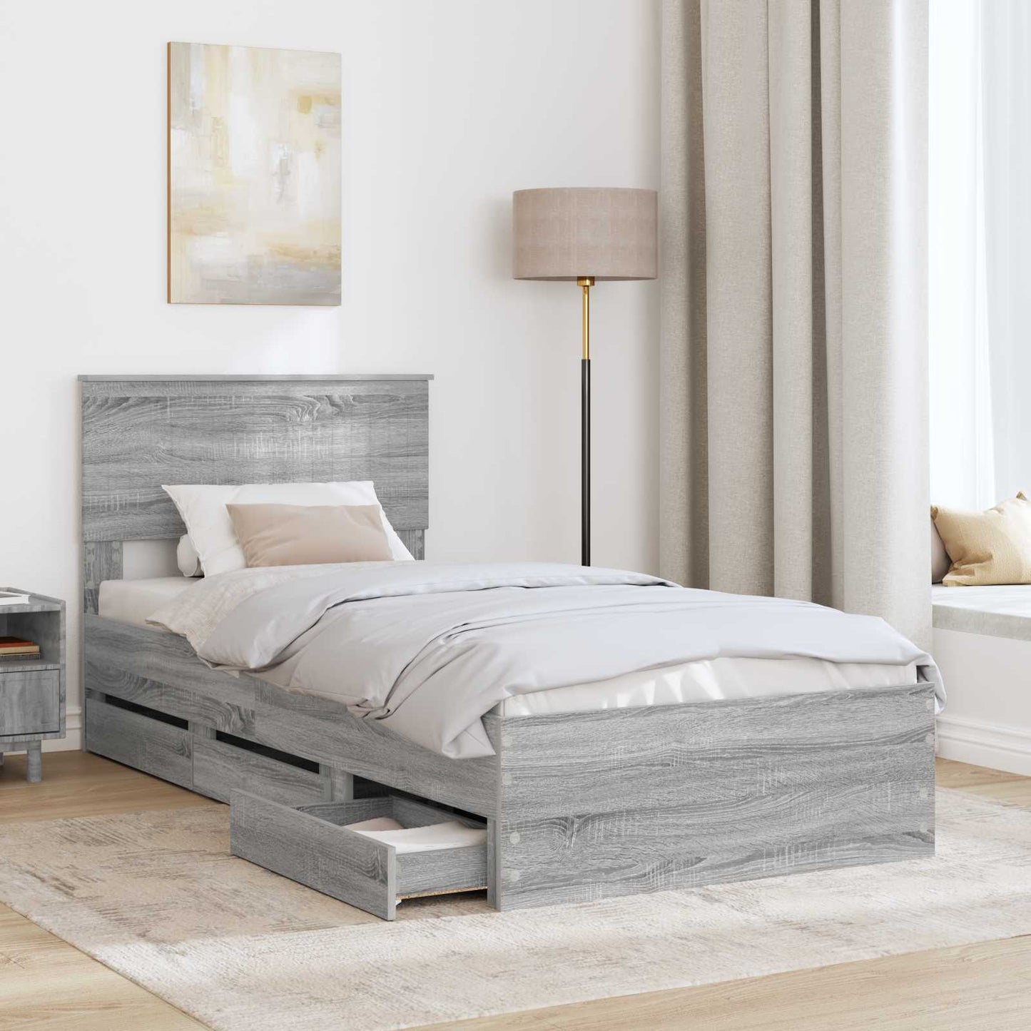 vidaXL Bettrahmen Graues Sonoma 90 x 190 cm Ingenieurs Holz