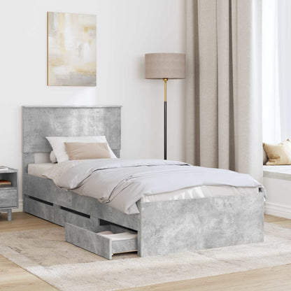 vidaXL Bettrahmen mit Kopfteil Beton Grau 90 x 200 cm Ingenieurs Holz