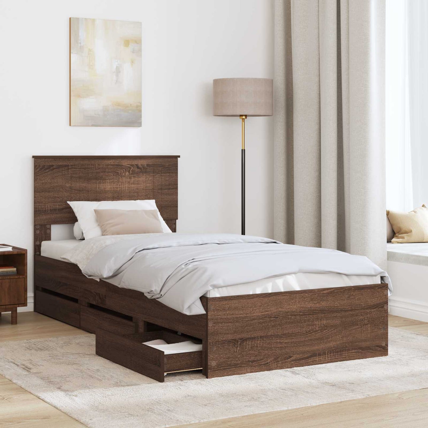 vidaXL Bettrahmen Braun Eichen-Optik 90 x 200 cm Ingenieurs Holz