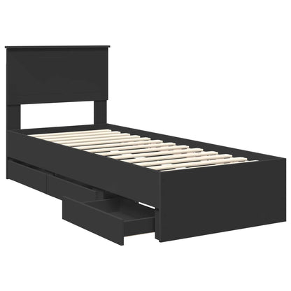Bettrahmen mit Schubladen Schwarz 75 x 190 cm Ingenieurs Holz
