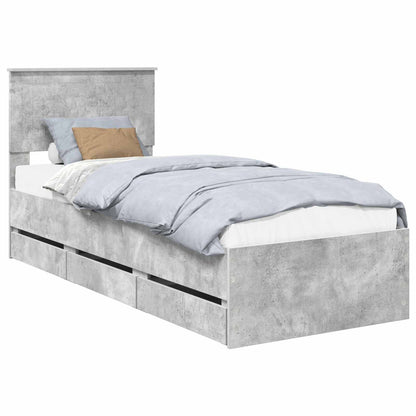 Bettrahmen mit Kopfteil Beton Grau 75 x 190 cm Ingenieurs Holz