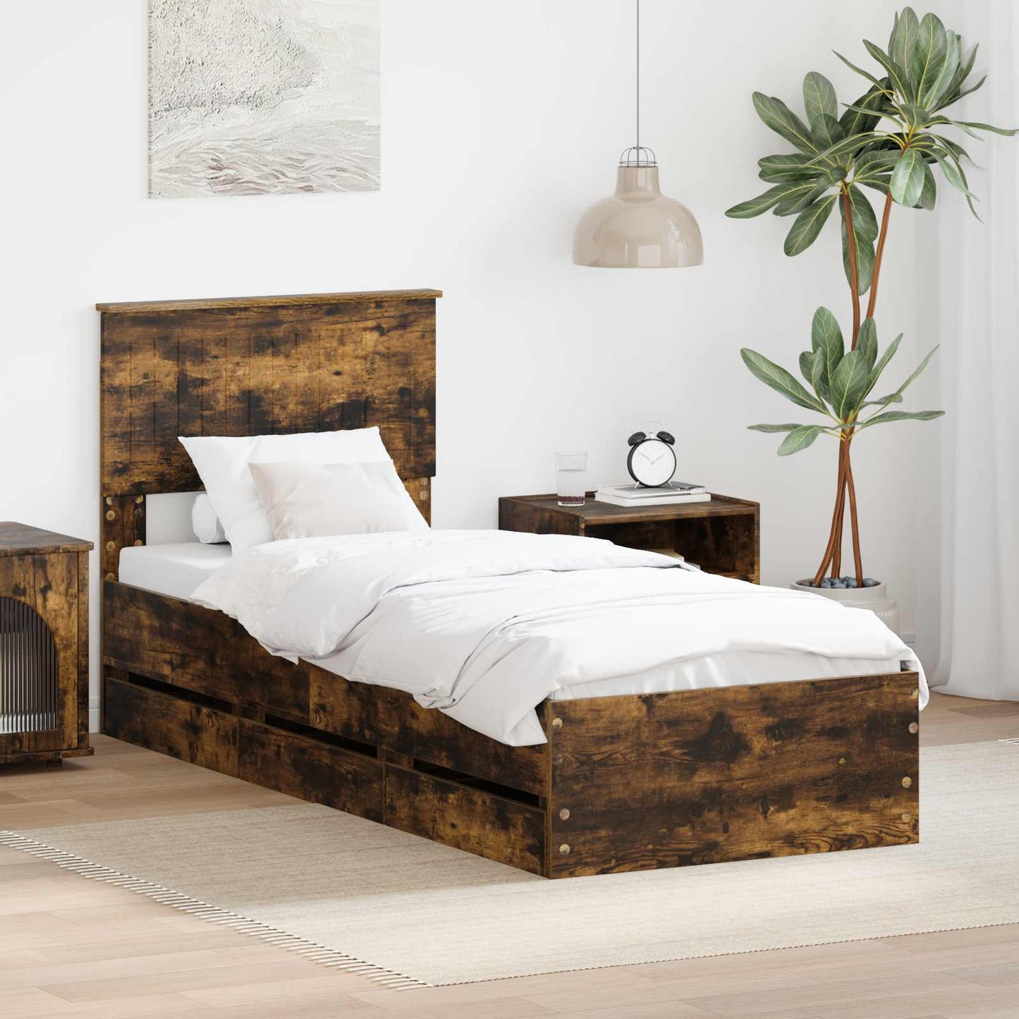 vidaXL Bettrahmen Geräucherte Eiche 75 x 190 cm Ingenieurs Holz
