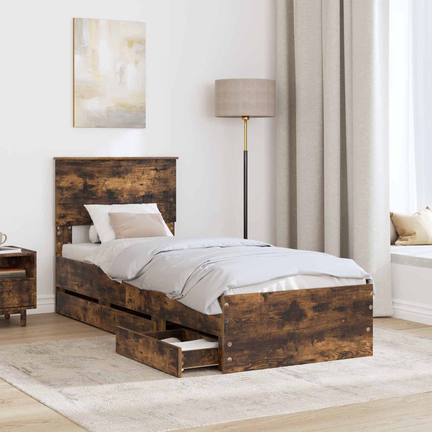 vidaXL Bettrahmen Geräucherte Eiche 75 x 190 cm Ingenieurs Holz