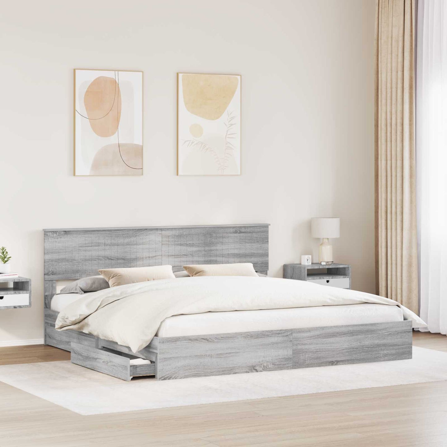 vidaXL Aufbewahrungsbett Graues Sonoma 200 x 200 cm Holzwerkstoff