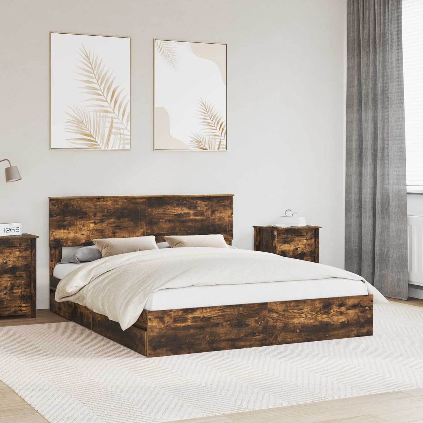 vidaXL Aufbewahrungsbett Geräucherte Eiche 160 x 200 cm Holzwerkstoff