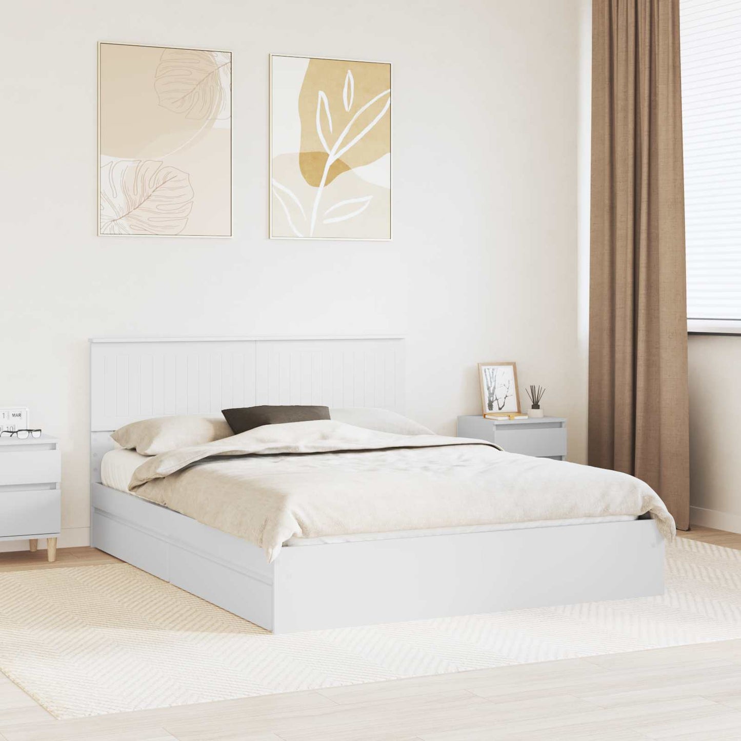 vidaXL Lit de rangement avec tête de lit Blanc 150 x 200 cm Bois d'ingénierie