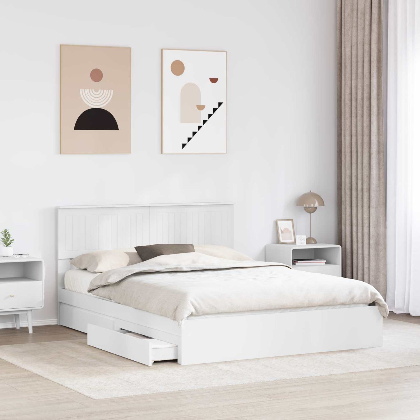vidaXL Lit de rangement avec tête de lit Blanc 150 x 200 cm Bois d'ingénierie