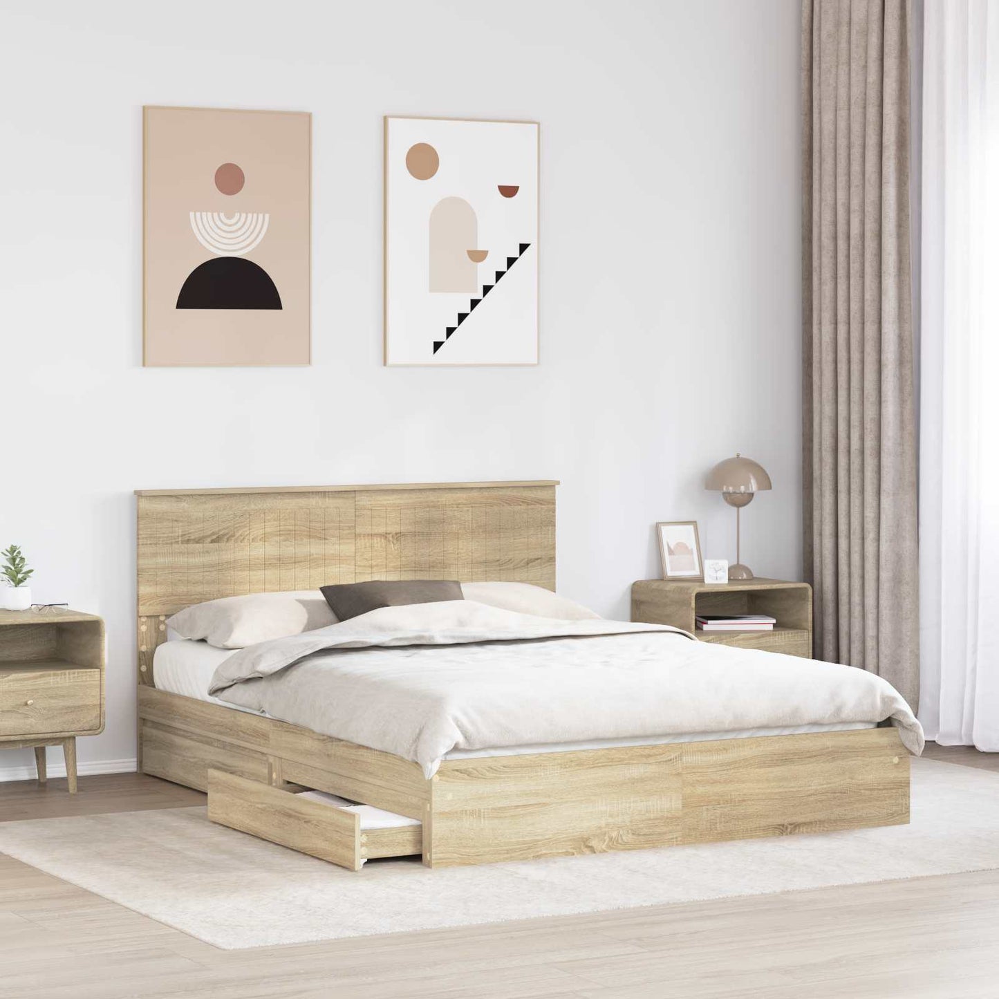vidaXL Aufbewahrungsbett Sonoma-Eiche 150 x 200 cm Holzwerkstoff
