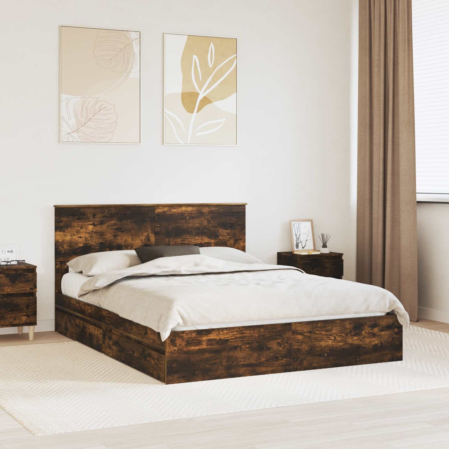 vidaXL Aufbewahrungsbett Geräucherte Eiche 150 x 200 cm Holzwerkstoff