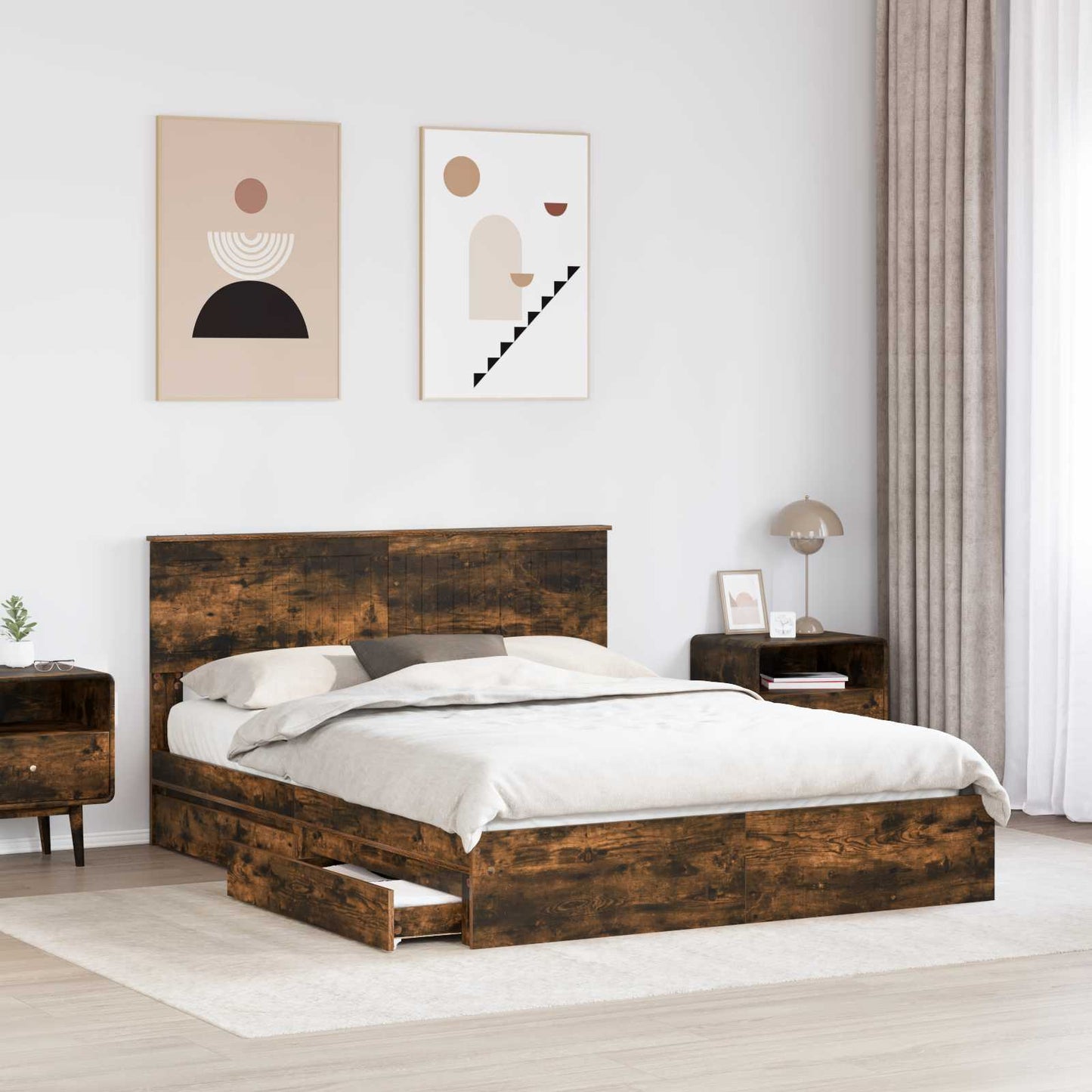 vidaXL Aufbewahrungsbett Geräucherte Eiche 150 x 200 cm Holzwerkstoff