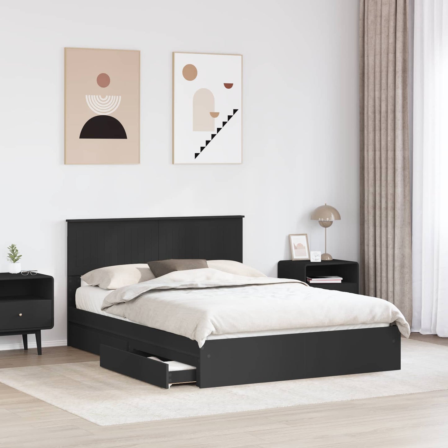 vidaXL Aufbewahrungsbett Schwarz 135 x 190 cm Holzwerkstoff