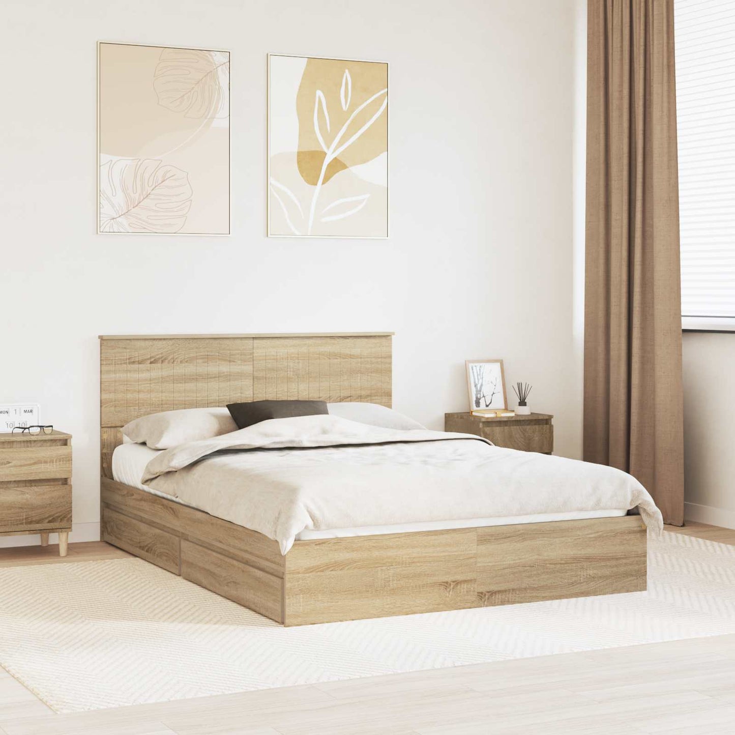 vidaXL Aufbewahrungsbett Sonoma-Eiche 135 x 190 cm Holzwerkstoff