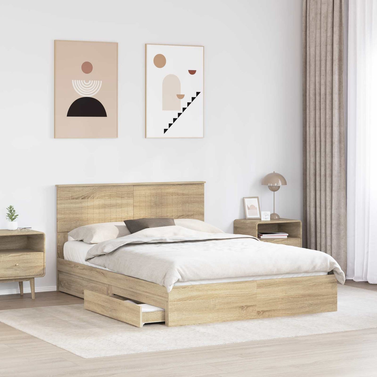 vidaXL Aufbewahrungsbett Sonoma-Eiche 135 x 190 cm Holzwerkstoff