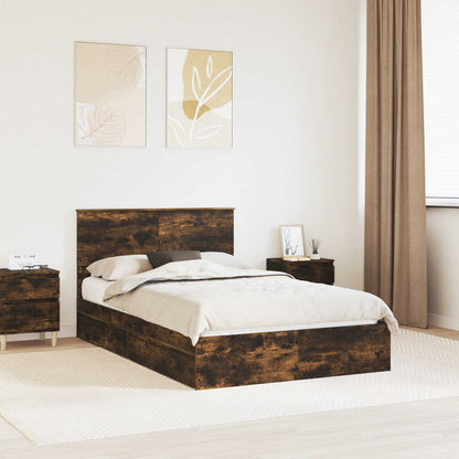 vidaXL Lit de rangement Chêne fumé 120 x 200 cm Bois d'ingénierie