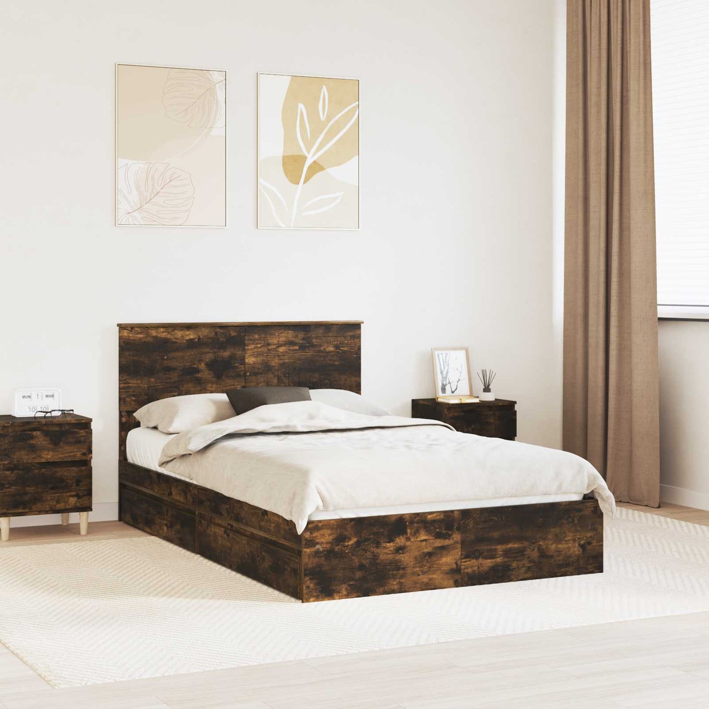 vidaXL Aufbewahrungsbett Geräucherte Eiche 120 x 190 cm Holzwerkstoff