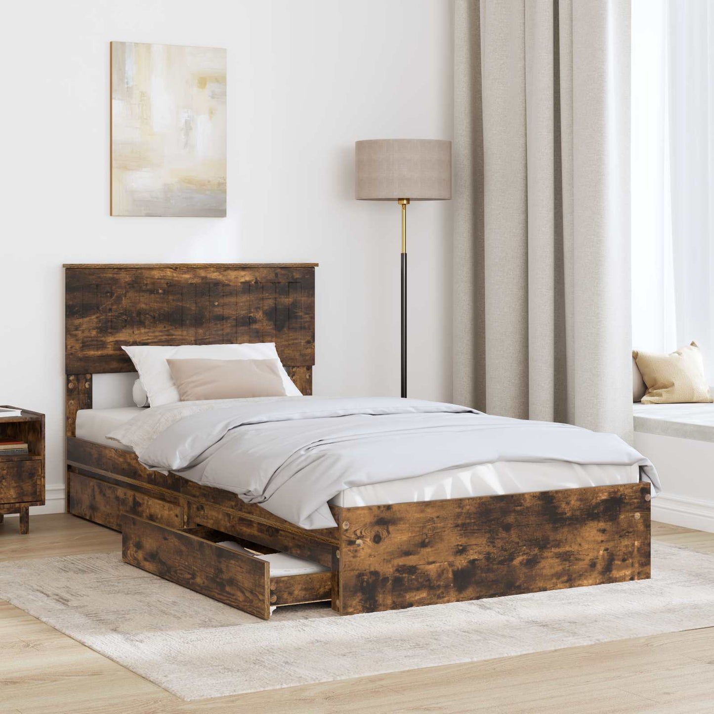 Aufbewahrungsbett Geräucherte Eiche 100 x 200 cm Holzwerkstoff