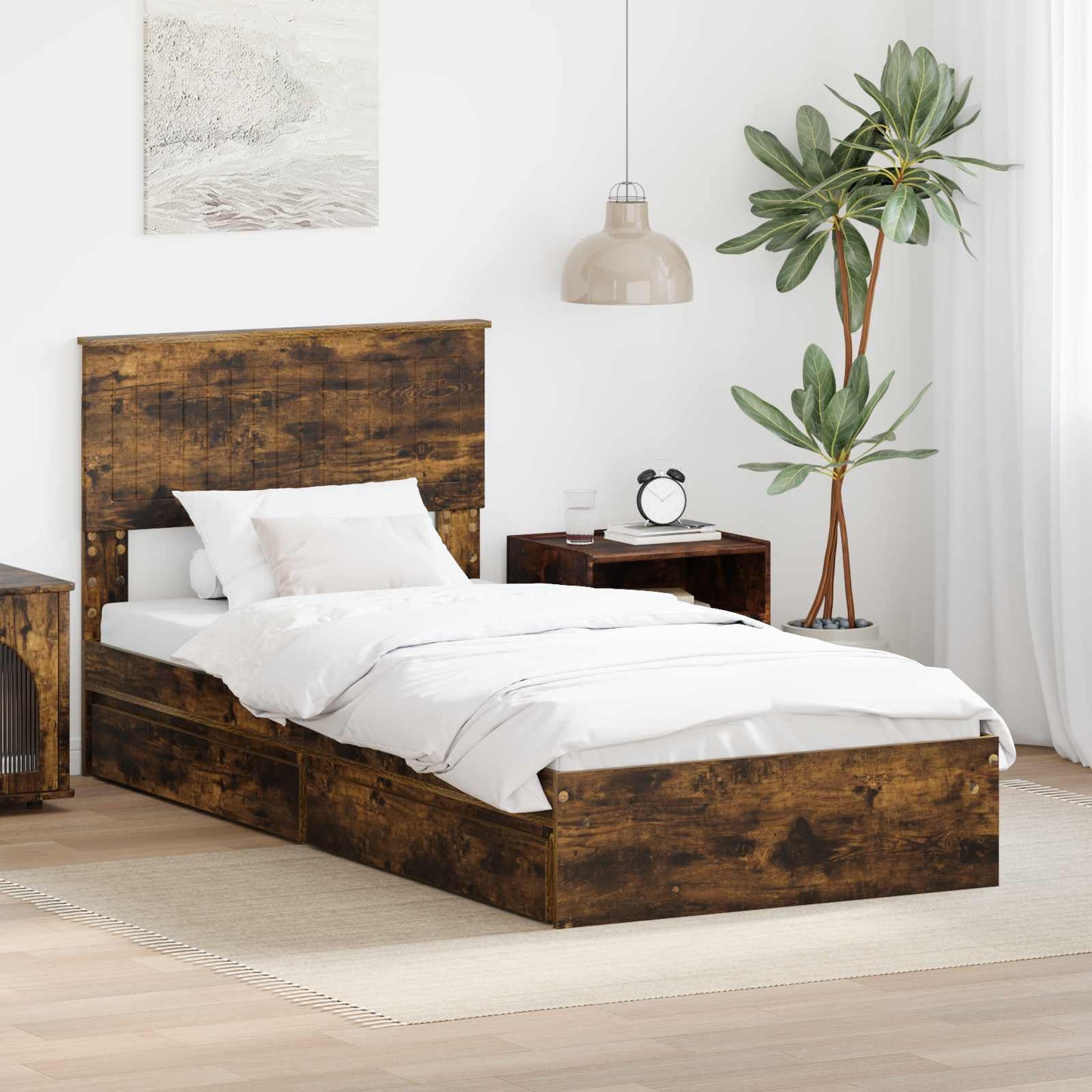 vidaXL Aufbewahrungsbett Geräucherte Eiche 90 x 200 cm Holzwerkstoff