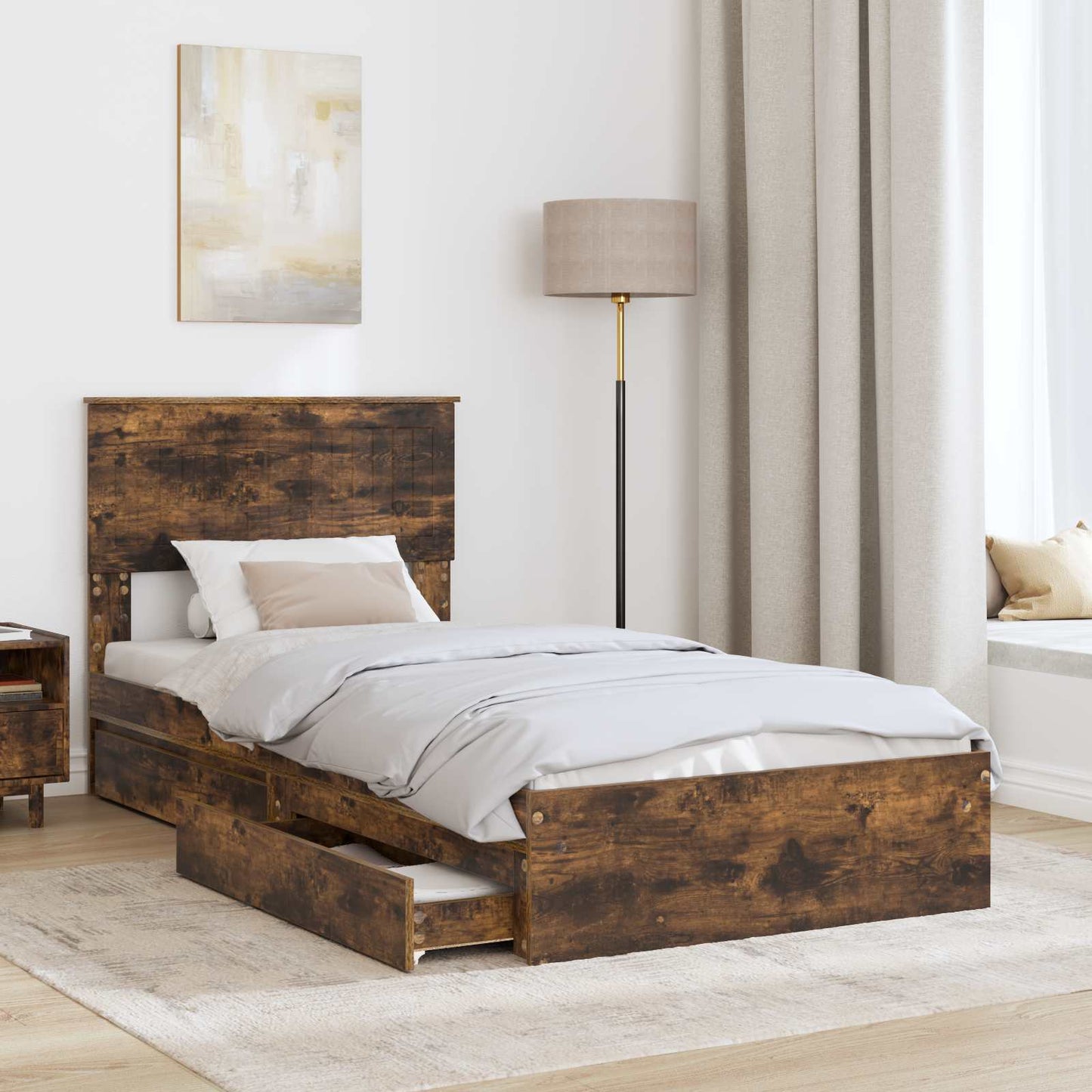 vidaXL Aufbewahrungsbett Geräucherte Eiche 90 x 200 cm Holzwerkstoff