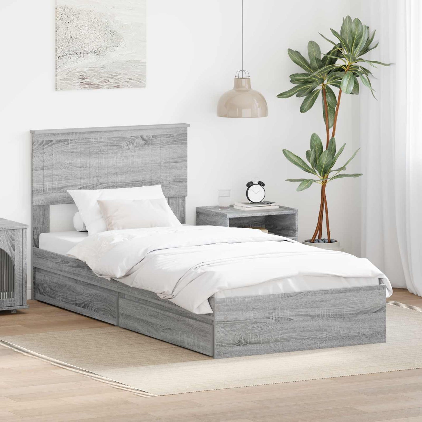 vidaXL Lit de rangement gris sonoma 90 x 200 cm Aggloméré