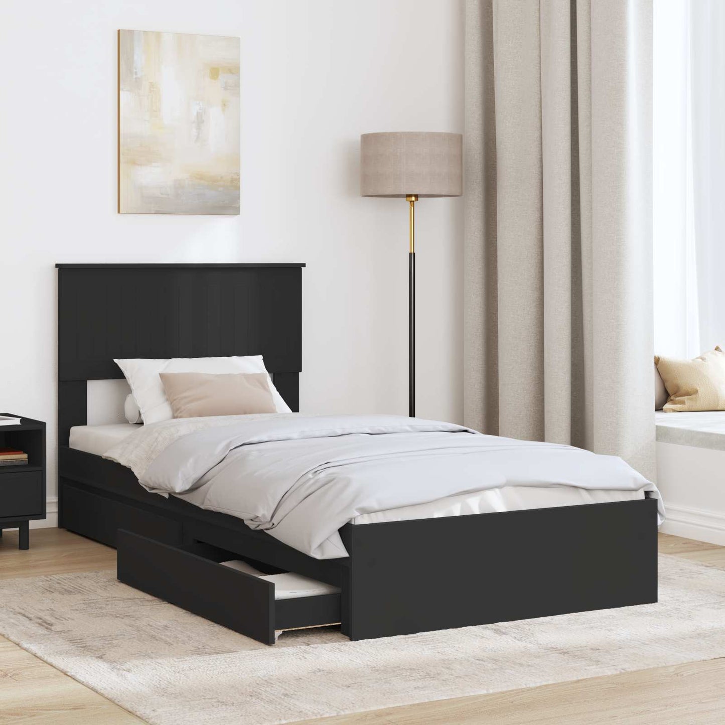 vidaXL Aufbewahrungsbett Schwarz 90 x 190 cm Holzwerkstoff