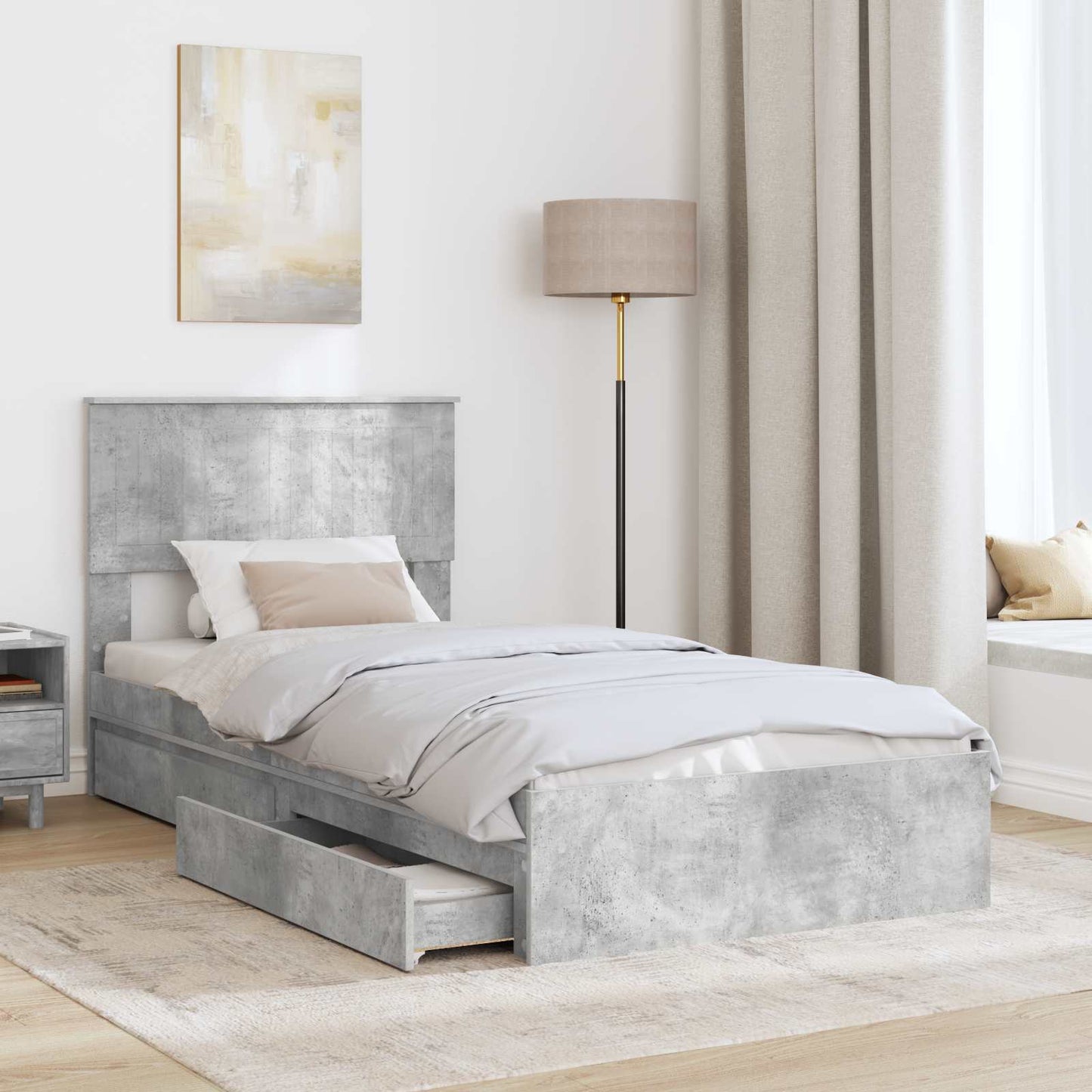 vidaXL Aufbewahrungsbett Beton Grau 90 x 190 cm Holzwerkstoff