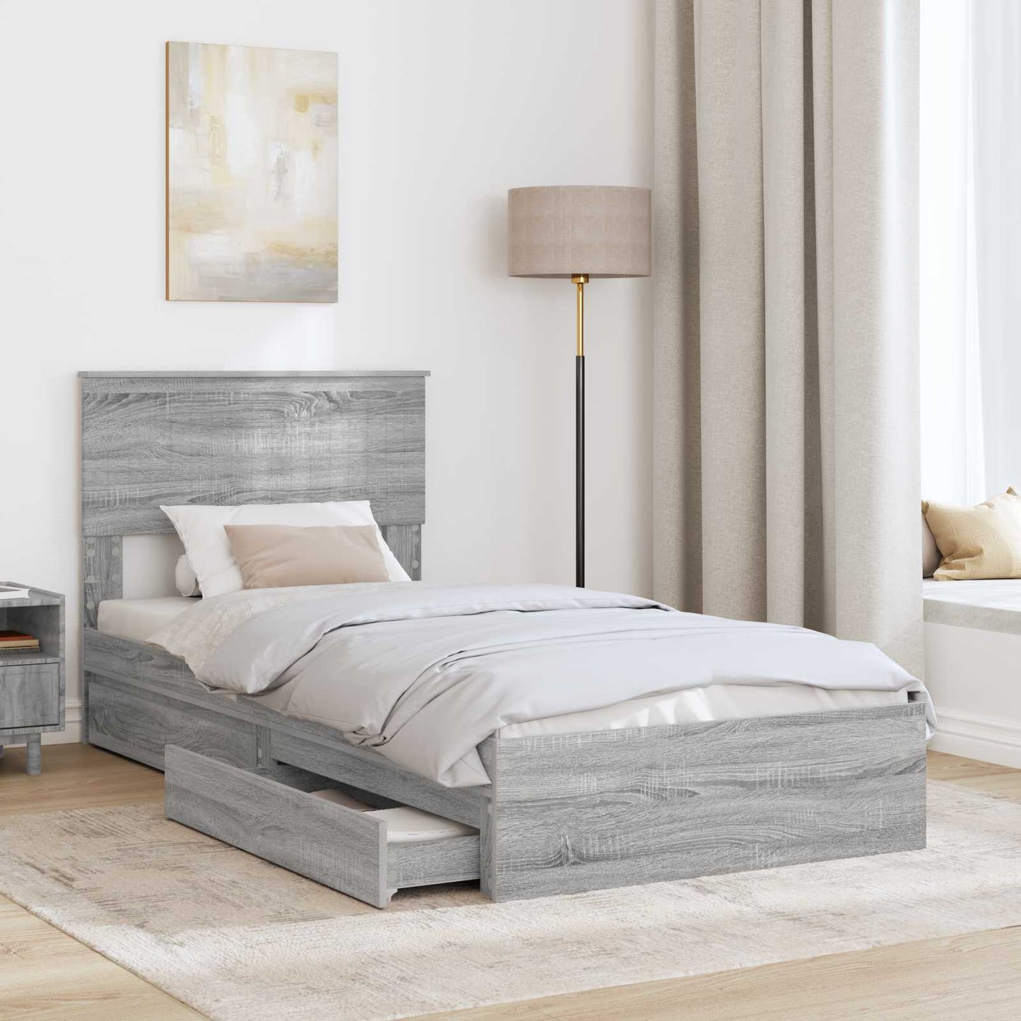 vidaXL Aufbewahrungsbett Graues Sonoma 90 x 190 cm Holzwerkstoff