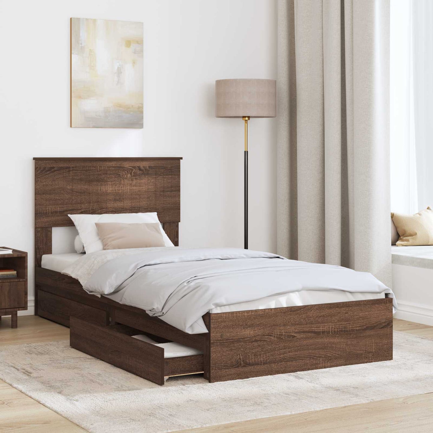 vidaXL Aufbewahrungsbett Braun Eichen-Optik 90 x 190 cm Holzwerkstoff